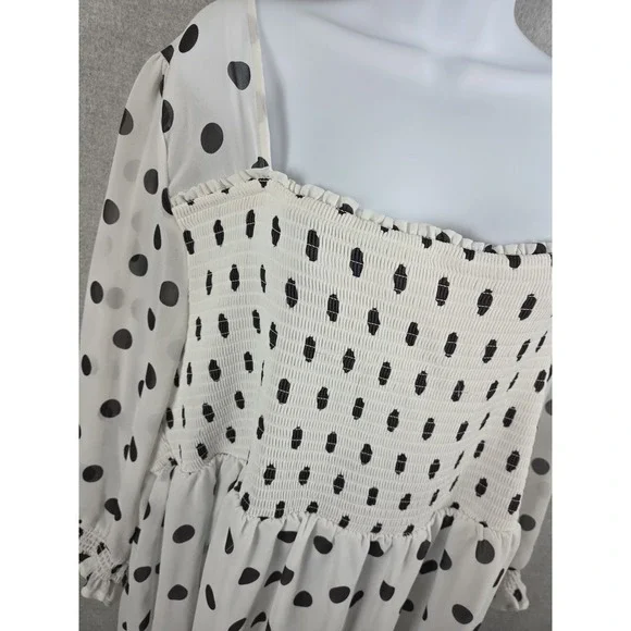 Torrid 3 Blouse Babydoll Chiffon Smocked Polka Dot White Black Whimsigoth Boho - Picture 9 of 12